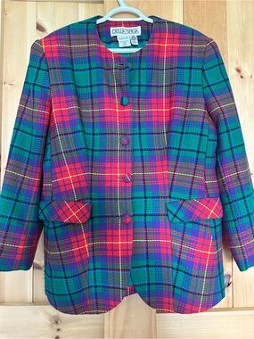 VTG Della Spiga Plaid Wool Blazer Made in Canada Pure Virgin Wool Size 12